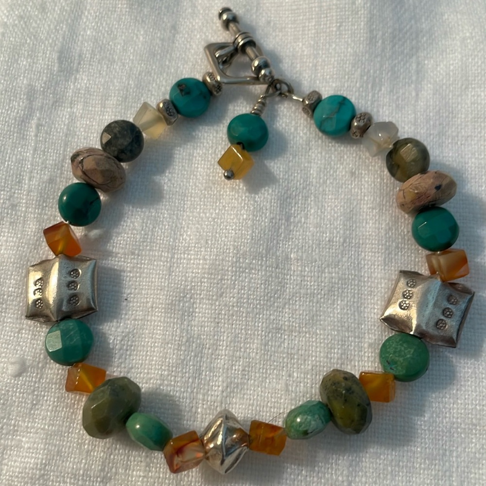 Amazing Turquoise, Amber and Thai Silver Bracelet